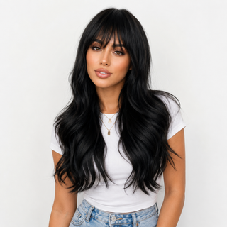 "Aaliyah" - Long Black Wig with Bangs
