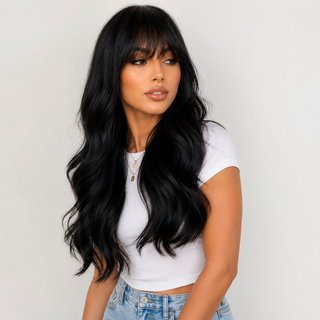 "Aaliyah" - Long Black Wig with Bangs