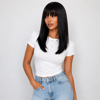 "Cecil" - Short Black Wig with Bangs