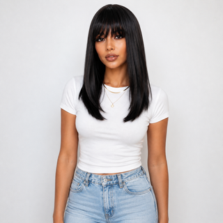 "Cecil" - Short Black Wig with Bangs
