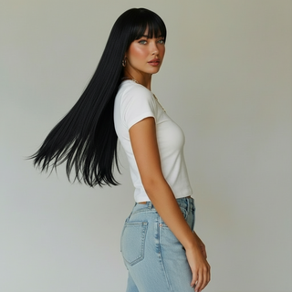 "Gabriella" - Long Black Silky Straight Wig with Bangs