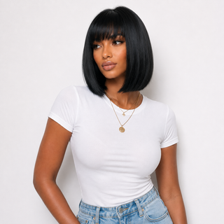 "Maya" - Short Black Bob Wig with Bangs