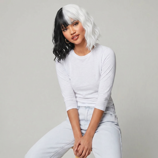 "Cruella" - Black and White Two Tone Wig Synthetic Wig with Bangs