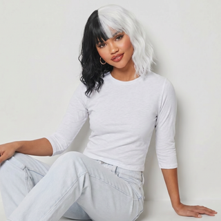 "Cruella" - Black and White Two Tone Wig Synthetic Wig with Bangs