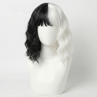 "Cruella" - Black and White Two Tone Wig Synthetic Wig with Bangs