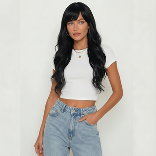 "Aaliyah" - Long Black Wig with Bangs