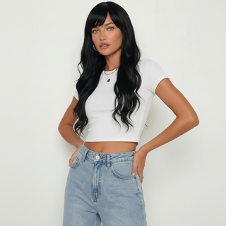 "Aaliyah" - Long Black Wig with Bangs