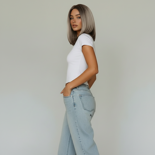 "Jenna" - Short Rooted Blonde Wig with Low Lites