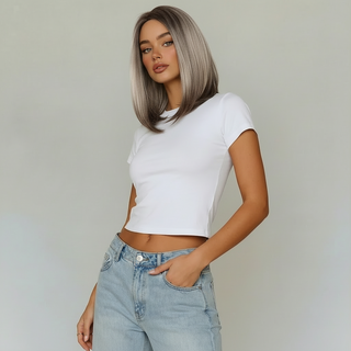 "Jenna" - Short Rooted Blonde Wig with Low Lites