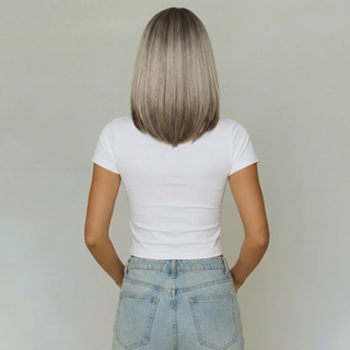 "Jenna" - Short Rooted Blonde Wig with Low Lites