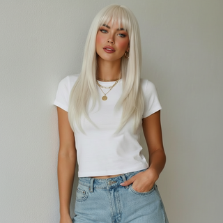 "Amber" - Platinum Blonde Wig with Bangs