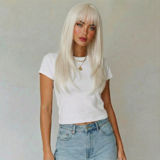 "Amber" - Platinum Blonde Wig with Bangs