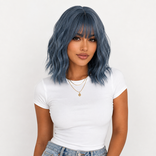 "Aurora" - Short Dusk Blue Body Wave Wig with Bangs