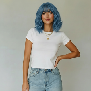 "Aurora" - Short Dusk Blue Body Wave Wig with Bangs
