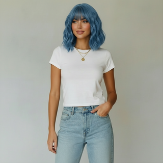 "Aurora" - Short Dusk Blue Body Wave Wig with Bangs