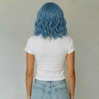 "Aurora" - Short Dusk Blue Body Wave Wig with Bangs