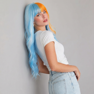 "Cosmo" - Blue White Orange Wig with Bangs