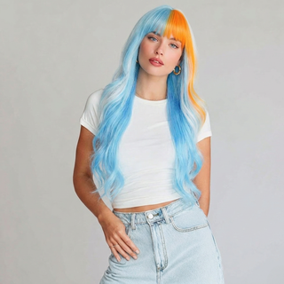 "Cosmo" - Blue White Orange Wig with Bangs