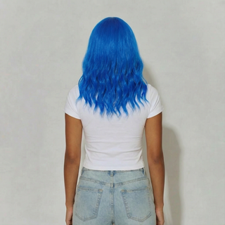 "Indy" - Neon Blue Body Wave Wig with Bangs