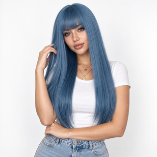 "Remi" - Long Blue Wig with Bangs
