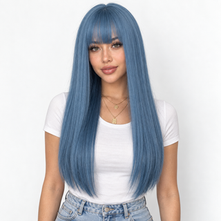 "Remi" - Long Blue Wig with Bangs