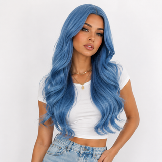 "Neptune" - Long Blue Wig with Loose Curls