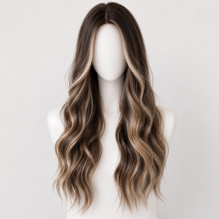 "Brianna" - Long Brown Wig With Highlights