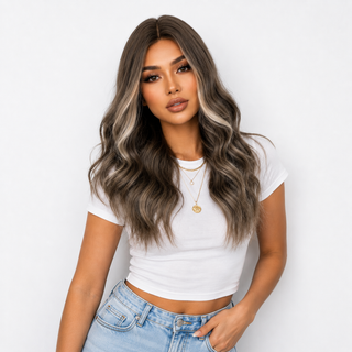 "Bella" - Brown Wig Money Piece Highlights