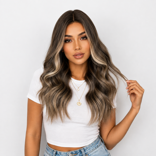 "Bella" - Brown Wig Money Piece Highlights