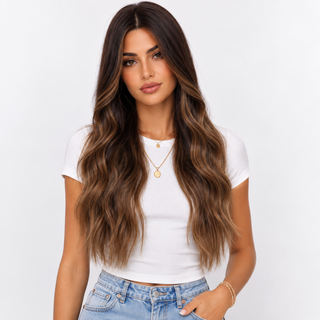 "Brooke" - Wavy Ombre Brown Wig with Bangs
