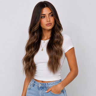 "Brooke" - Wavy Ombre Brown Wig with Bangs