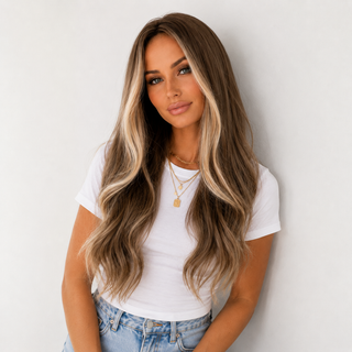 "Madison" - Long Brown Wig with Money Piece Highlights