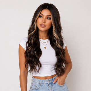 "Elisabeth" - Long Brown Wig with Money Piece Highlights