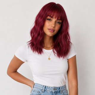 "Poppy" - Short Red Body Wave Wig with Bangs