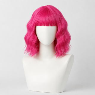 "Cerise" - Short Neon Pink Wig With Bangs
