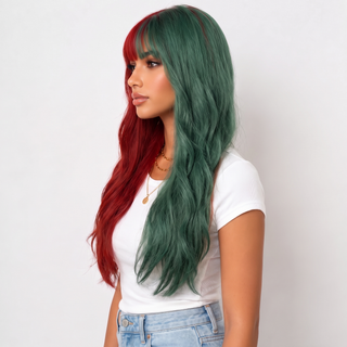 "Christmas" - Long Two Tone Red Green Wig With Bangs