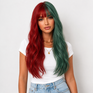"Christmas" - Long Two Tone Red Green Wig With Bangs