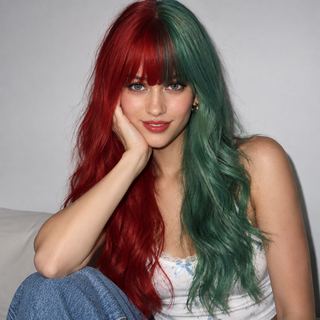 "Christmas" - Long Two Tone Red Green Wig With Bangs