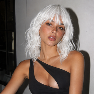 "Cleo" - Short White Body Wave Wig with Bangs