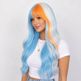"Cosmo" - Blue White Orange Wig with Bangs