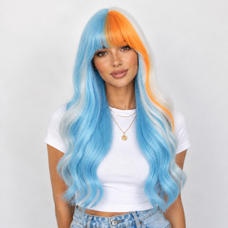 "Cosmo" - Blue White Orange Wig with Bangs