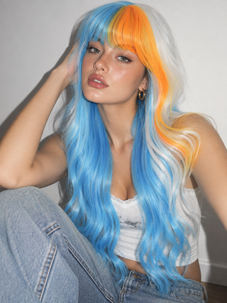 "Cosmo" - Blue White Orange Wig with Bangs