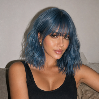 "Aurora" - Short Dusk Blue Body Wave Wig with Bangs