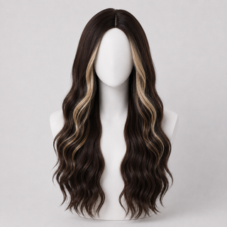 "Elisabeth" - Long Brown Wig with Money Piece Highlights