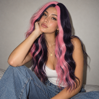 "Fifi" - Long Pink & Black Wig