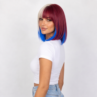 "Glory" - Short Red White Blue Bob Wig with Bangs