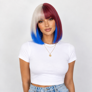 "Glory" - Short Red White Blue Bob Wig with Bangs