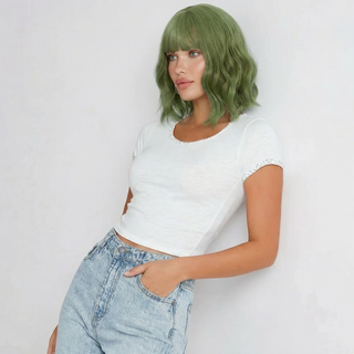 "Clover" -  Short Green Wig with Bangs
