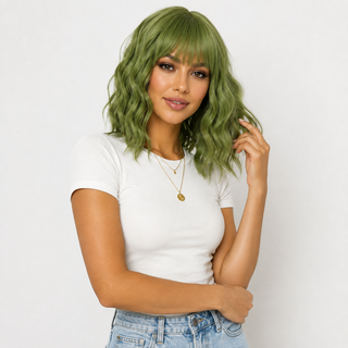 "Clover" -  Short Green Wig with Bangs
