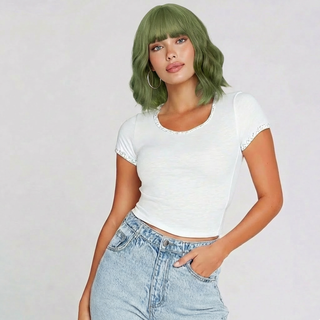 "Clover" -  Short Green Wig with Bangs